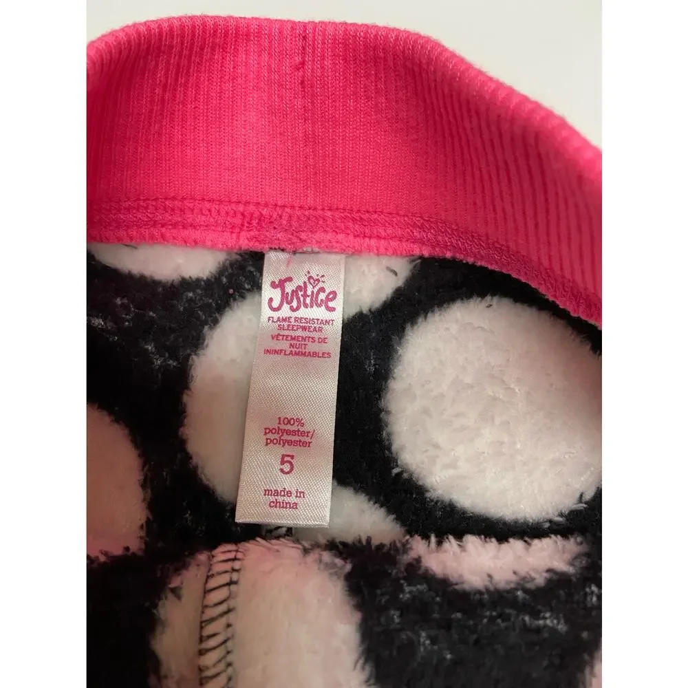 Justice Girls Sleep Shorts Size 5 Black‎ White Pink Fluffy Polka Dot NEW